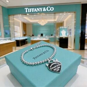 Tiffany & Co. Sterling Silver Bead Bracelet with Heart Tag - Silver